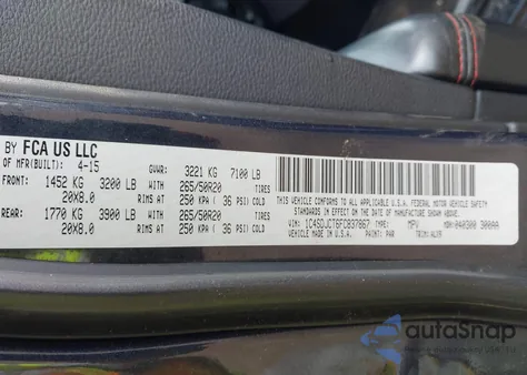 2015 Dodge Durango R/T из США, поврежденный, VIN 1C4SDJCT6FC837867